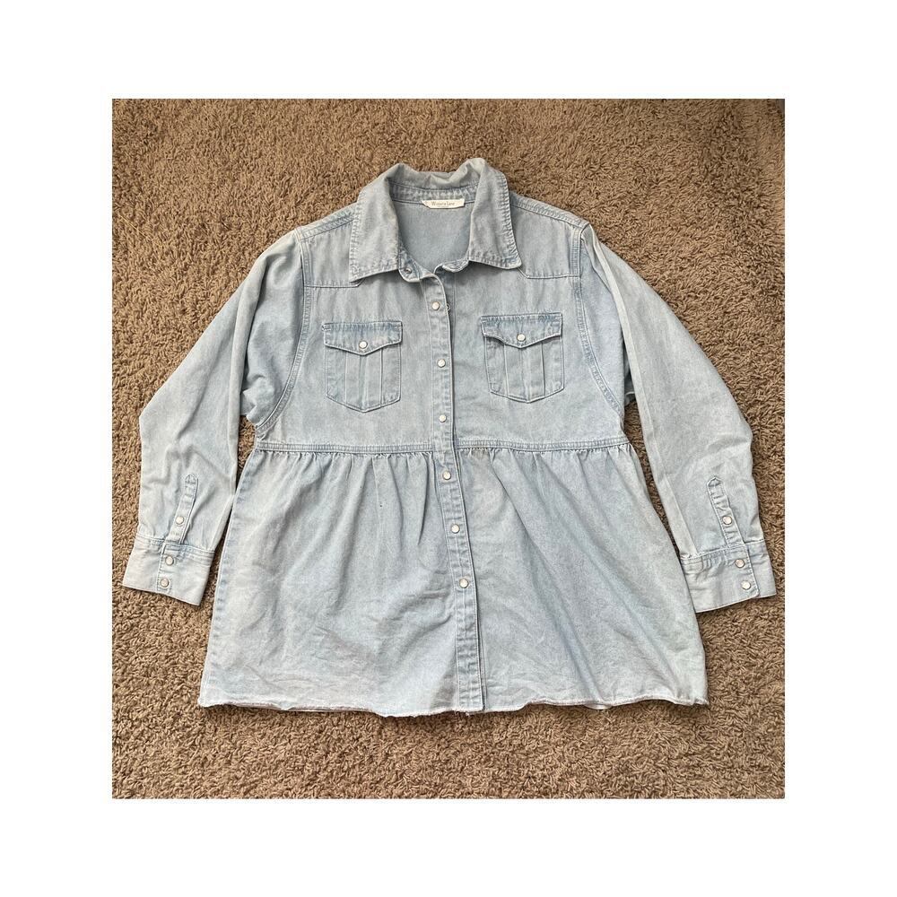 Wisteria Lane LA Denim Long-Sleeve Snap Up Peplum Top size M